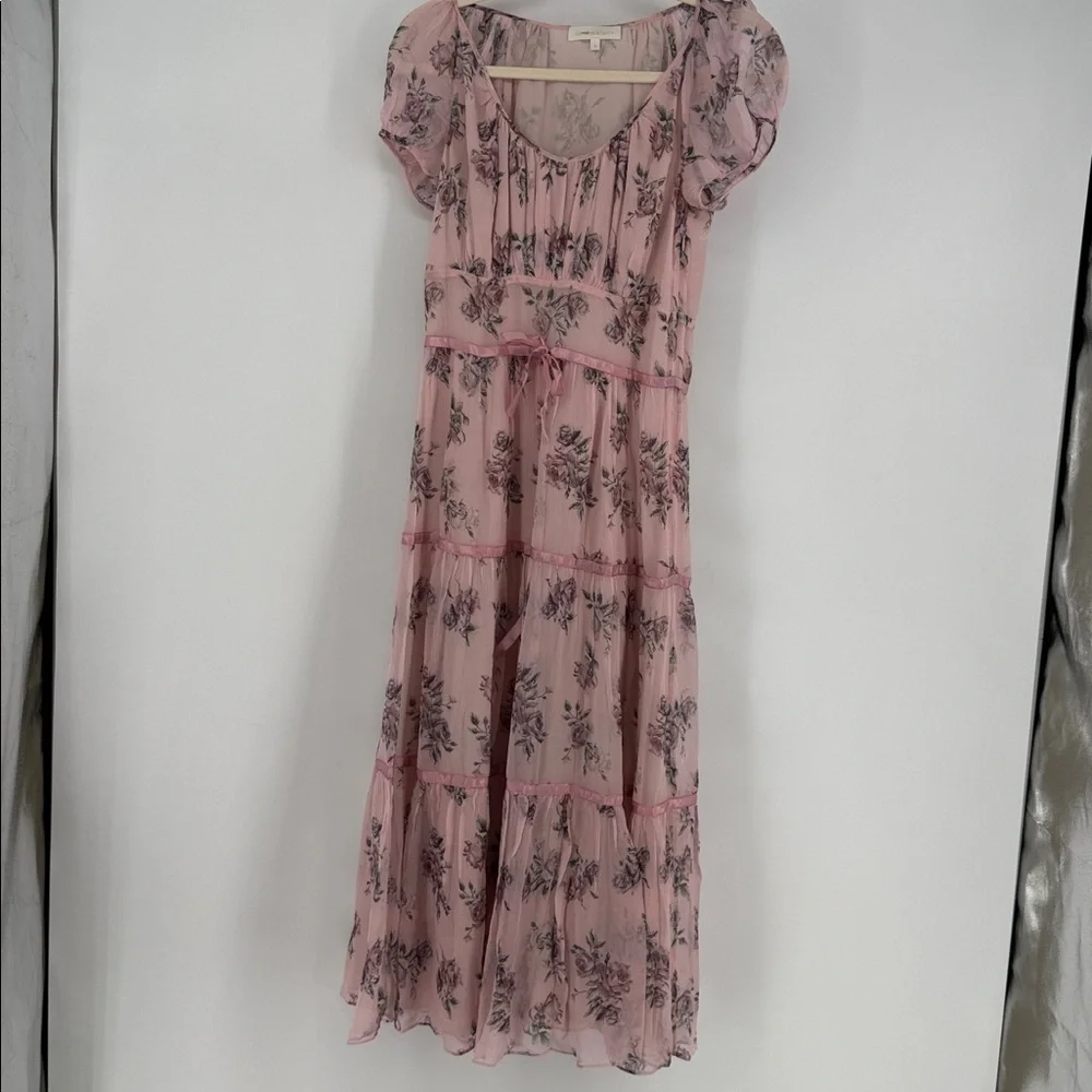 LoveShackFancy Silk Pink Floral Roses & Bows Dress - Picture 4 of 10